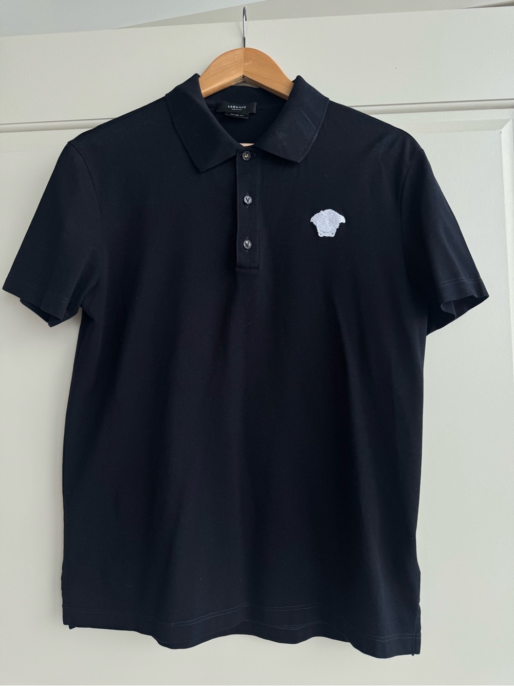 Versace Black Polo with White Medusa Patch